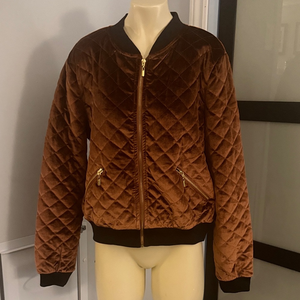 Missguided + Quilted Brown Bomber Jacket